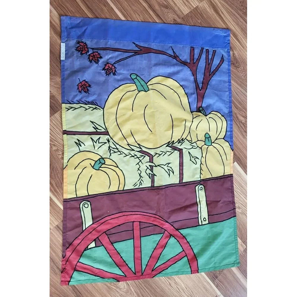 Vintage Halloween Pumpkin Nylon Garden Flag Les Fleurs Outdoor Hanging 40